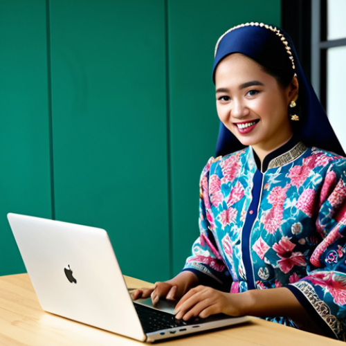 **

A Malaysian entrepreneur in her late 20s, fully clothed in a modern *baju kurung* (traditional Malay dress), is filming a short video for TikTok in a vibrant Kuala Lumpur co-working space. She's demonstrating a new *kuih* (traditional Malaysian snack) recipe. The background features other young professionals working on laptops. Safe for work, appropriate content, professional, perfect anatomy, natural proportions, family-friendly. Focus on a positive and engaging expression.

**