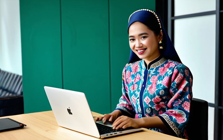**

A Malaysian entrepreneur in her late 20s, fully clothed in a modern *baju kurung* (traditional Malay dress), is filming a short video for TikTok in a vibrant Kuala Lumpur co-working space. She's demonstrating a new *kuih* (traditional Malaysian snack) recipe. The background features other young professionals working on laptops. Safe for work, appropriate content, professional, perfect anatomy, natural proportions, family-friendly. Focus on a positive and engaging expression.

**