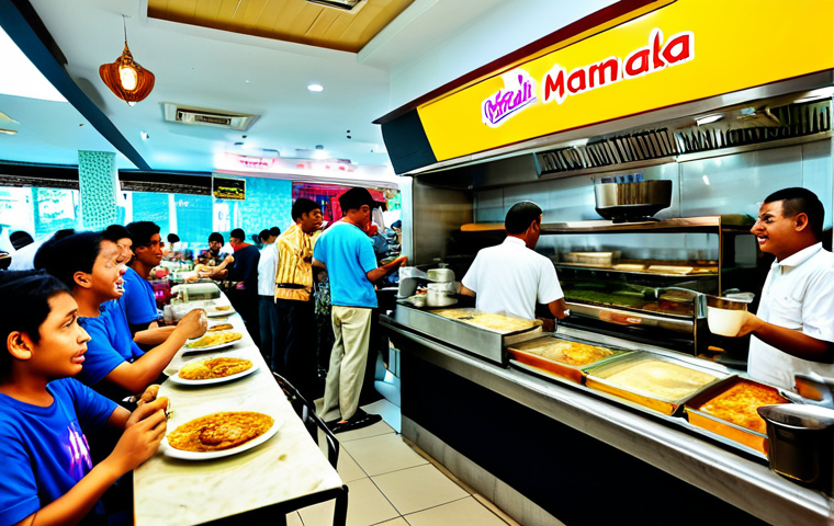 **

"A bustling scene at a modern mamak restaurant in Kuala Lumpur, Malaysia. People are enjoying roti canai and teh tarik. The scene is vibrant and colourful, depicting Malaysian culture, fully clothed patrons, appropriate attire, safe for work, perfect anatomy, natural proportions, professional photography, high quality, family-friendly, depicting a normal, everyday scene."

**